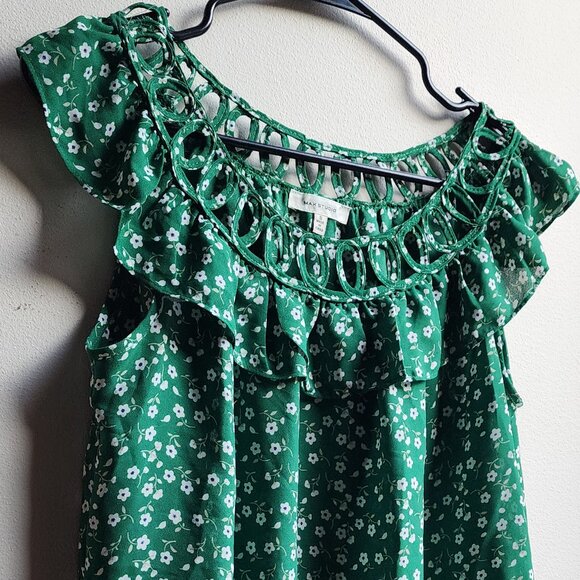 Max Studio Green Floral Sleeveless Ruffle Blouse Size Small - Picture 2 of 13